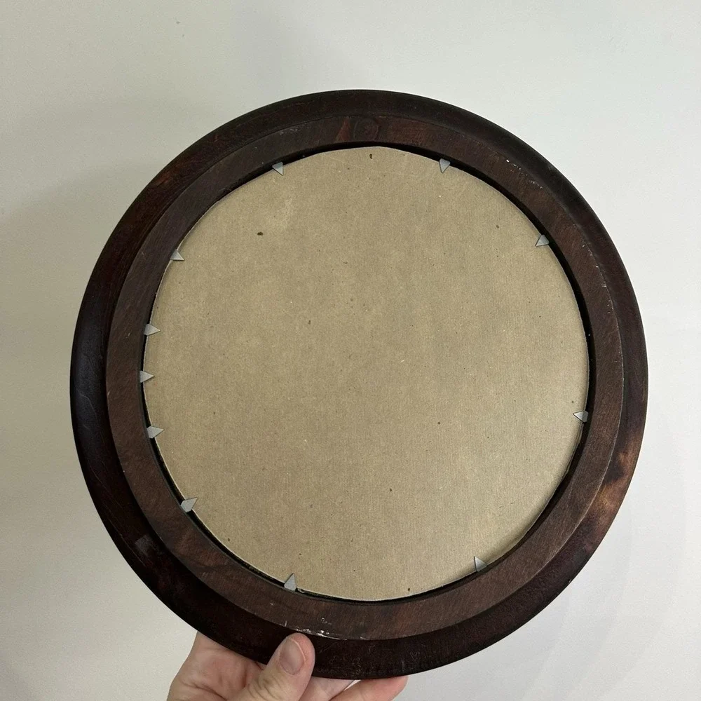 VTG Round Framed‎ Needlepoint Picture little Christmas Angel Decor Cottage 12